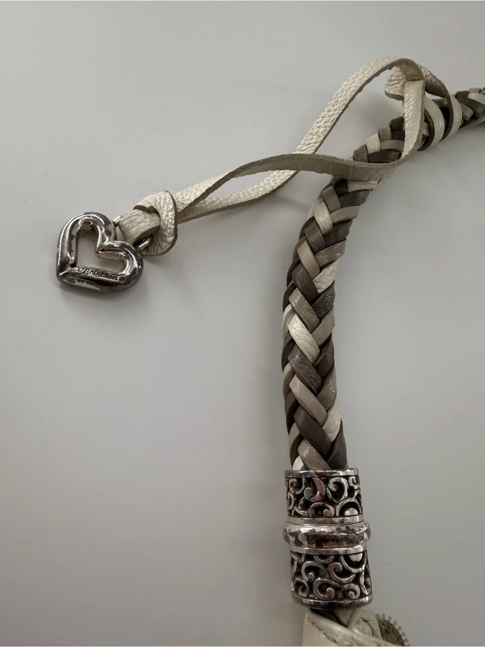 Brighton Barbados Ziptop Hobo bag in Zinc Pearl leather hand-braided strap purse